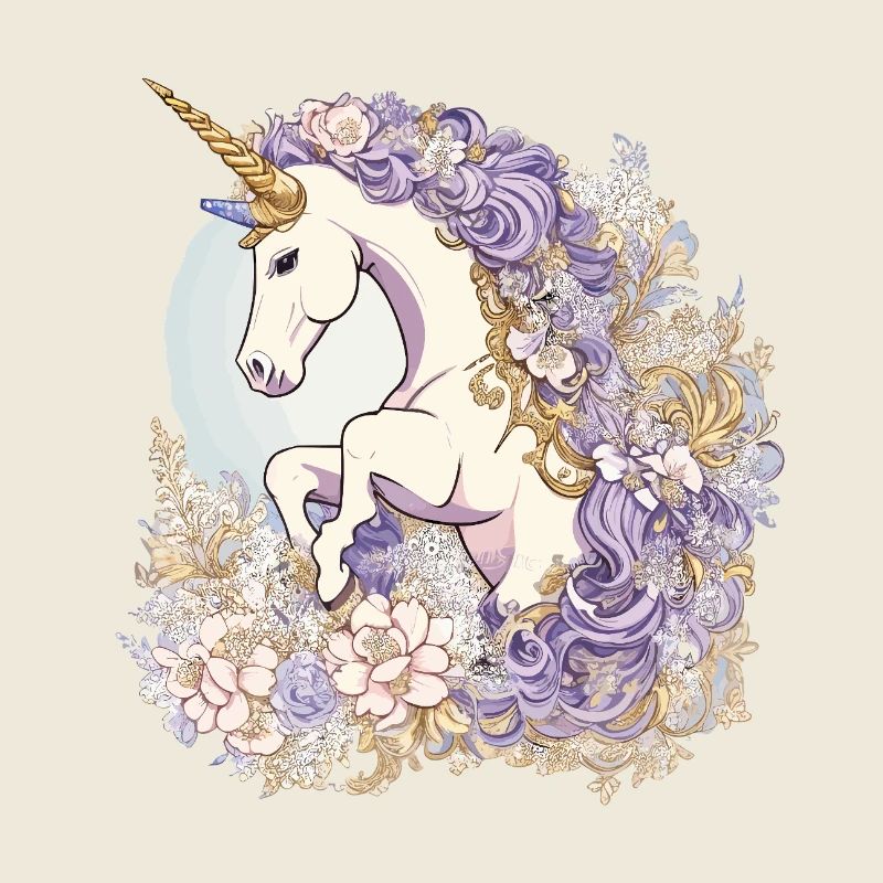 Pastell-Einhorn im Blumenmeer