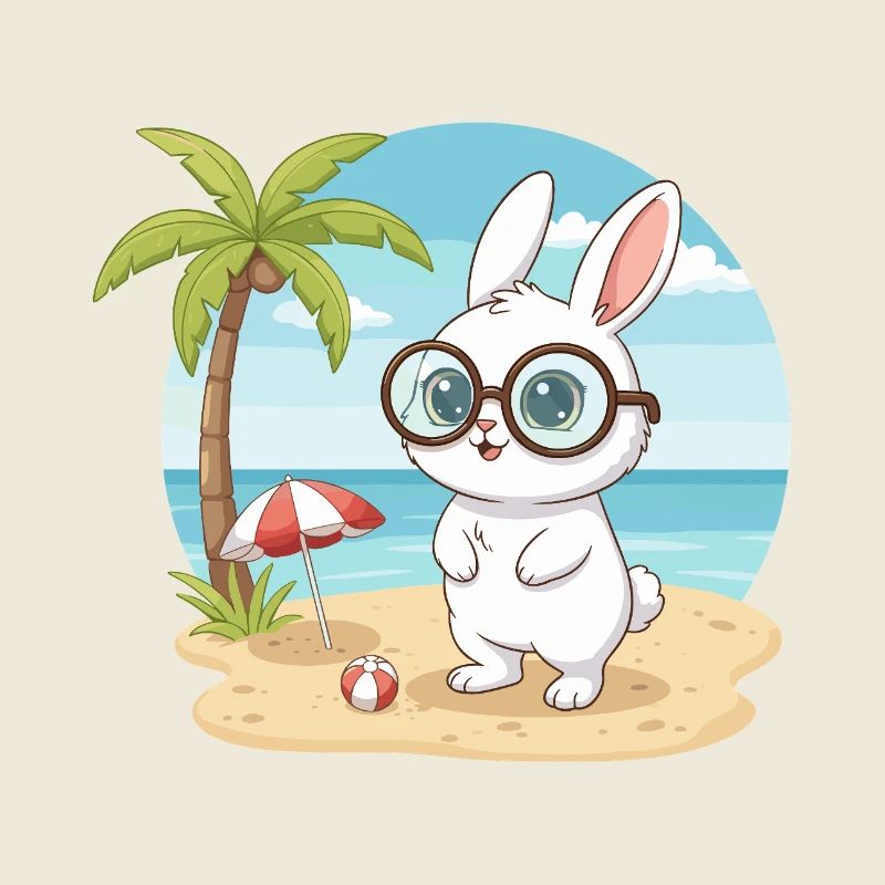 Süßer Hase mit Brille Strandsommerferien