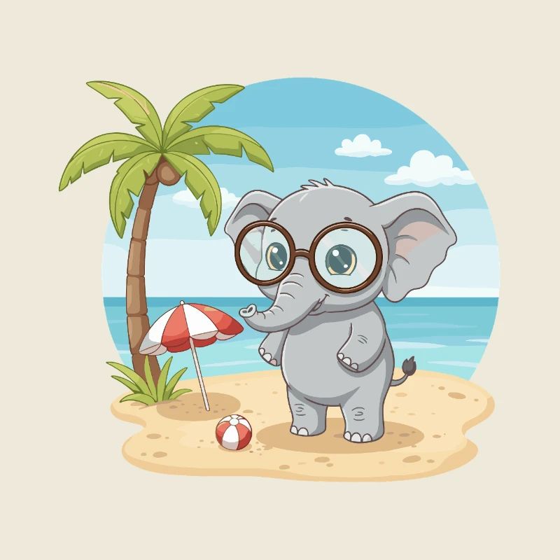 Cute Elephant with Glasses Beach Summer Vacation