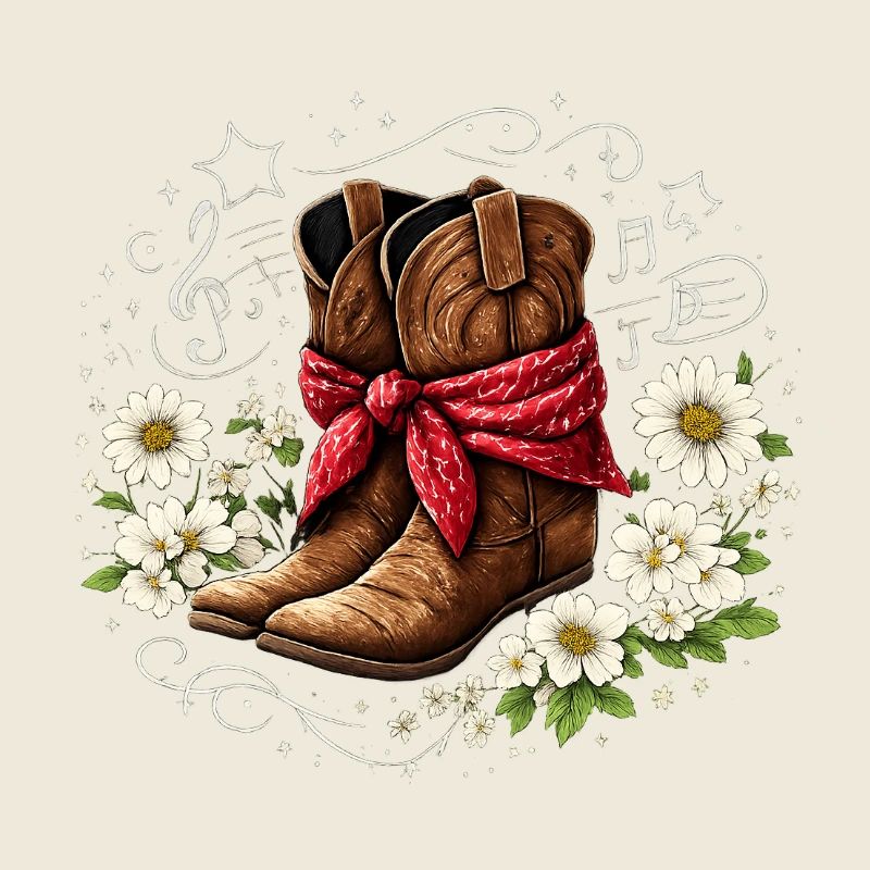 Bottes de cowboy avec fleurs de bandana rouges Notes