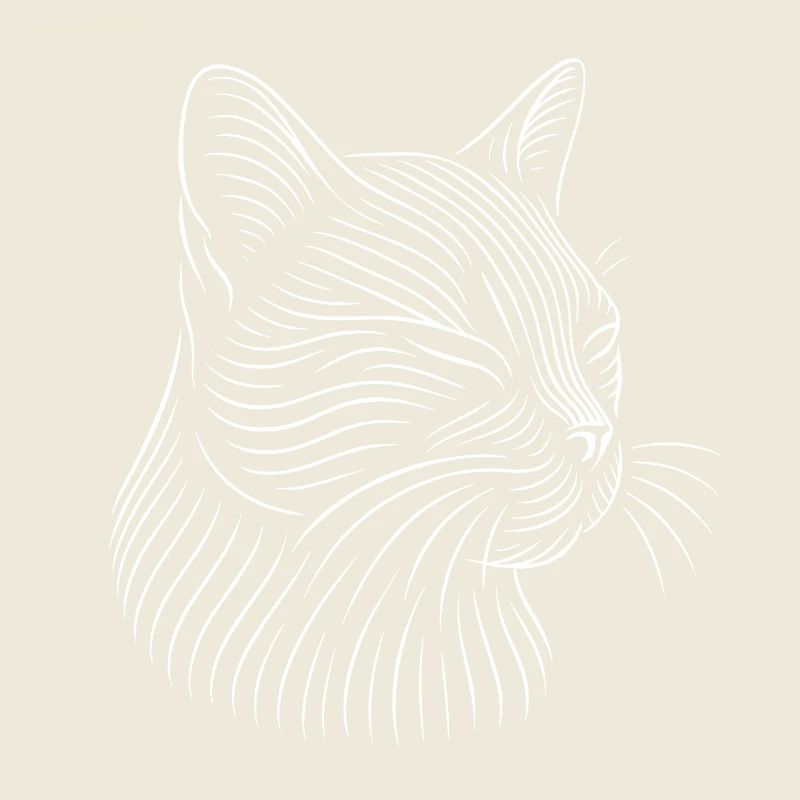 Cat Head Drawing in White