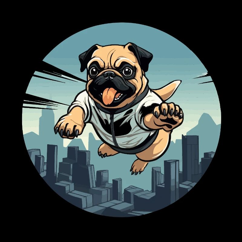 Pug im Sprung über Skyline