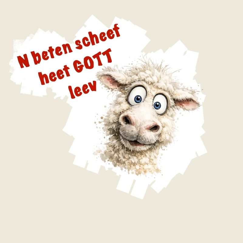 Funny sheep cartoon with red text