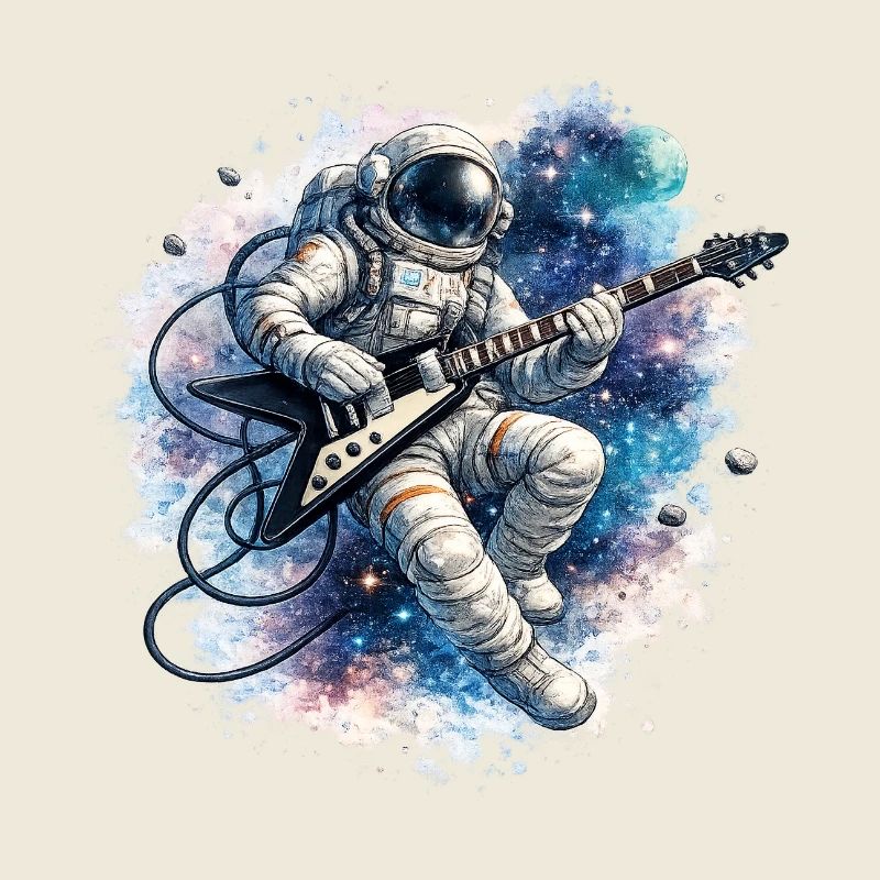 Guitare d’astronaute dans l’aquarelle spatiale