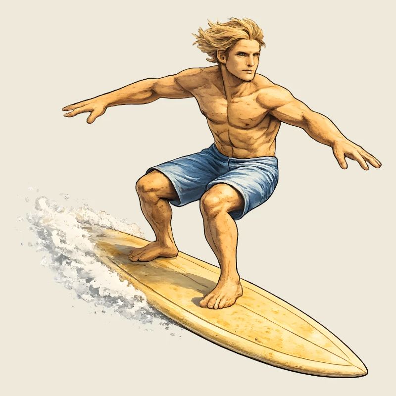 Surfer on wave in summer