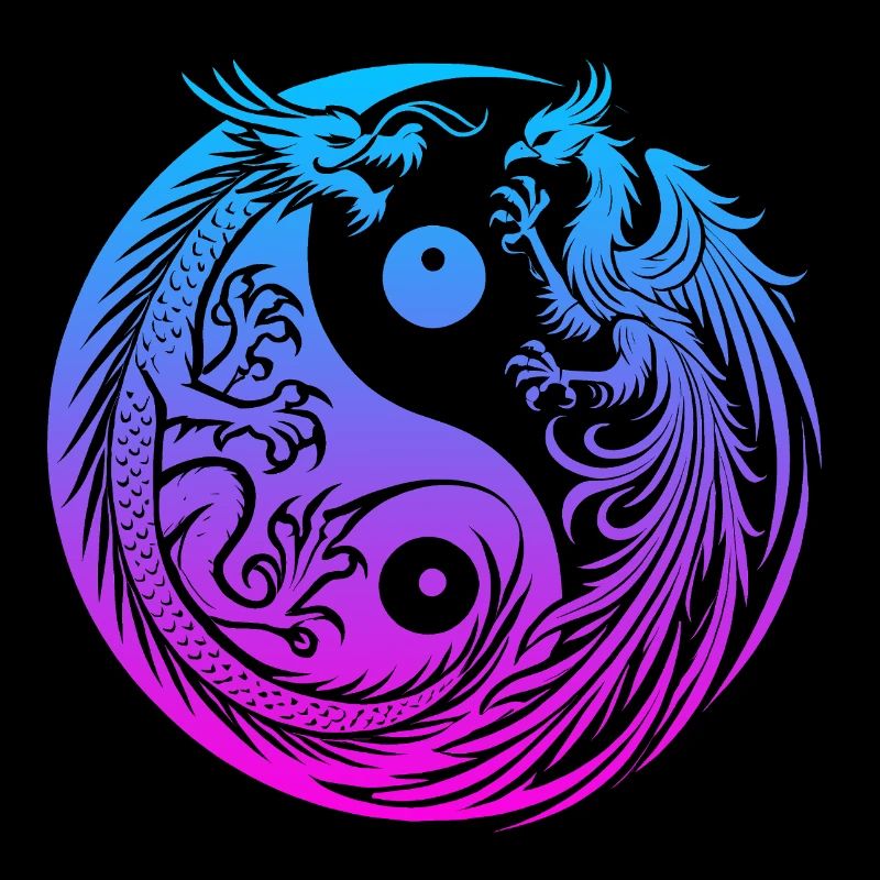 Yin Yang Drache und Phönix Neon