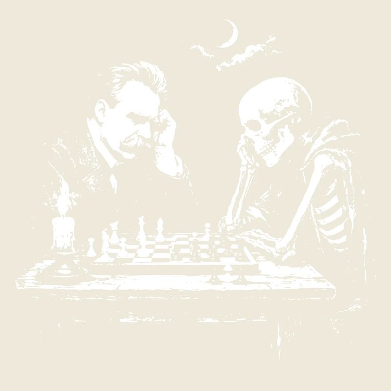 Nietzsche spielt Schach mit Skelett