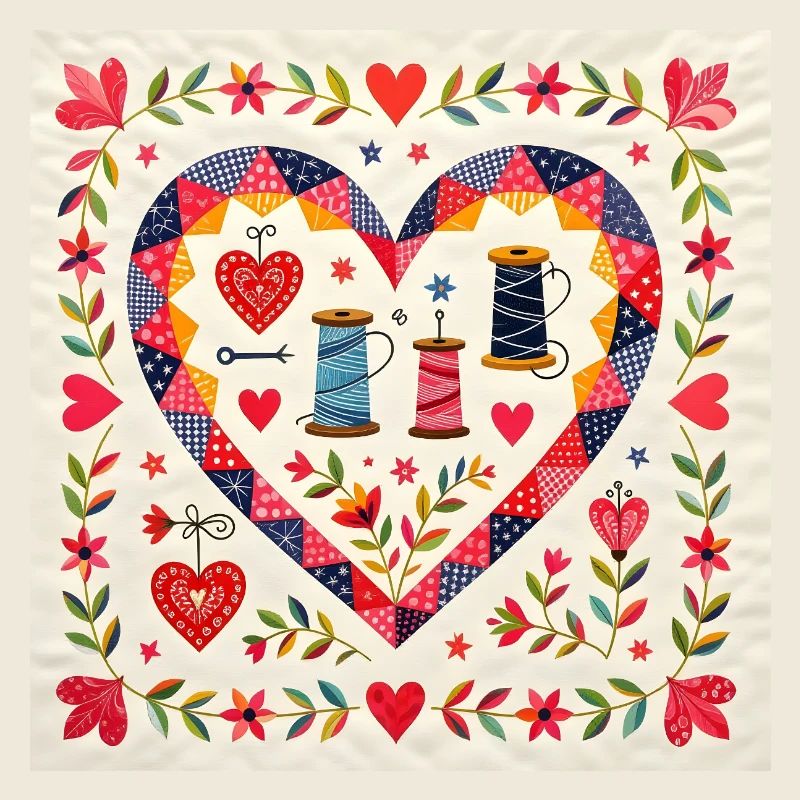 Cœur patchwork avec des fils