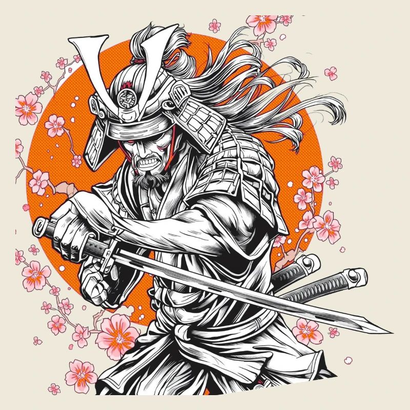 Samurai mit Sakura und Orange Circle