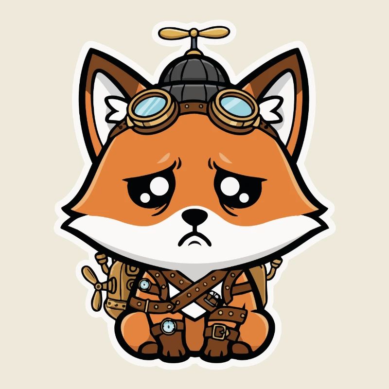 Little Fox Aviator Steampunk Trauriger Propeller