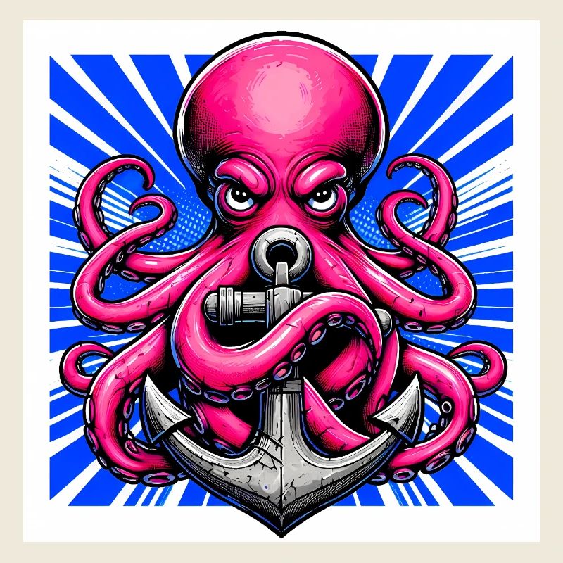 Oktopus umarmt einen Anker