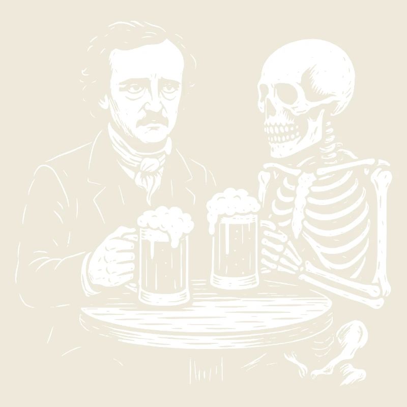 Edgar Allan Poe buvant de la bière avec la mort