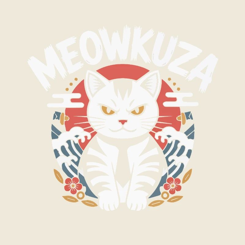 Meowkuza Samtpfote Japan Wellen Samurai Kimono