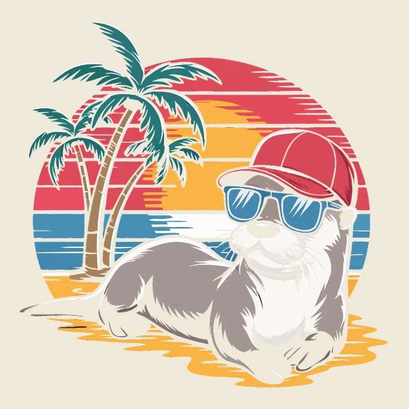 Otter mit Sonnenbrille und Basecap am Strand