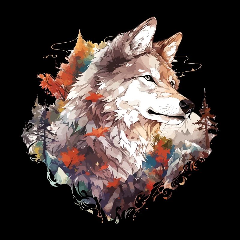 Wolf Wolf’s Head Nature Wilderness Forest Trees Art