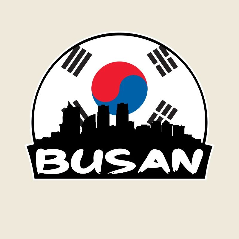 Busan, Corée du Sud, drapeau, Skyline, silhouette, voyage