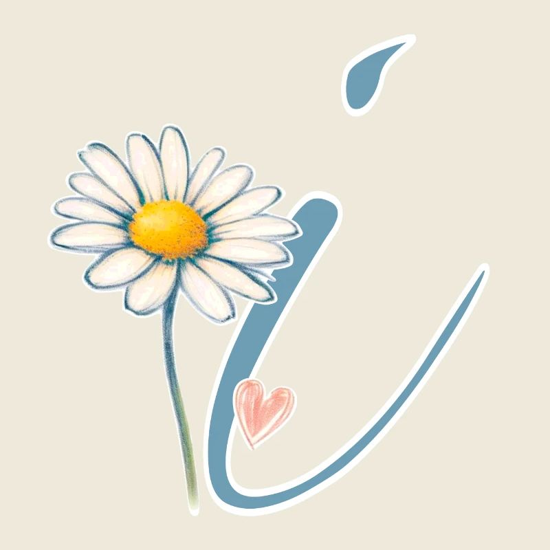 Letter i Daisy Heart