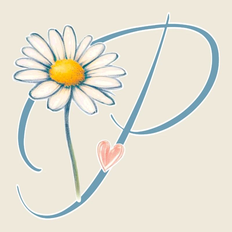Letter P Daisy Heart