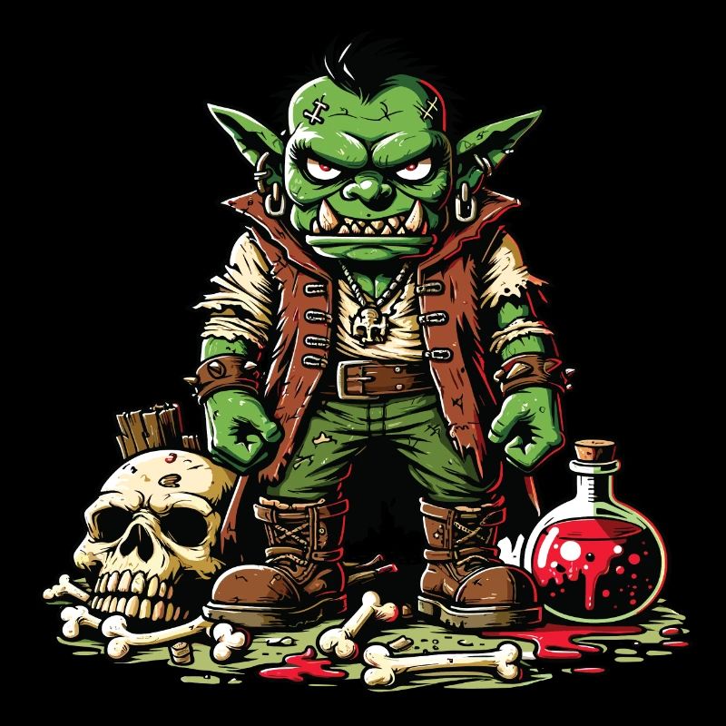 An aggressive cartoon-style goblin