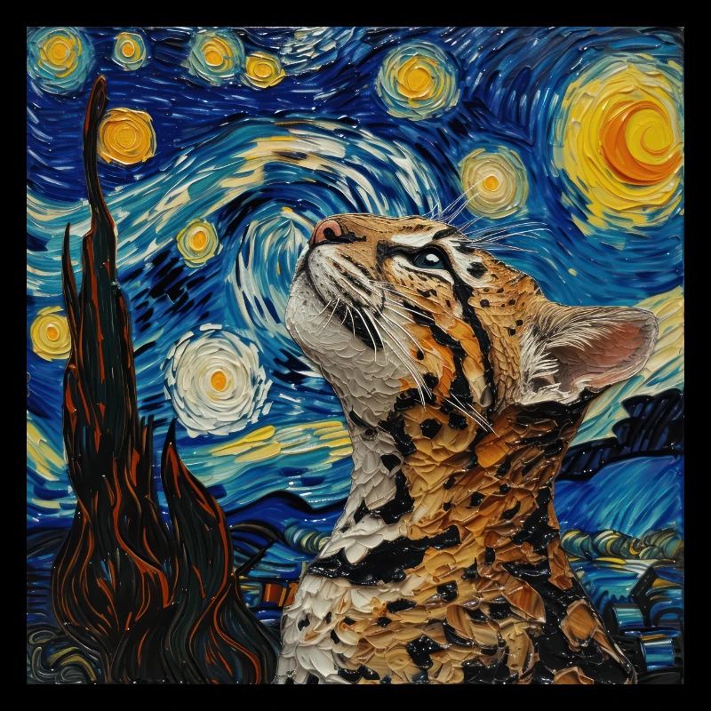 Ozelot, luchs, van gogh, sternennacht
