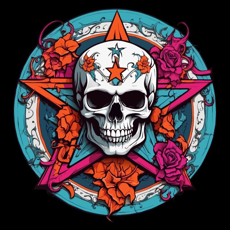 Crâne avec capuche colorée avec éléments décoratifs