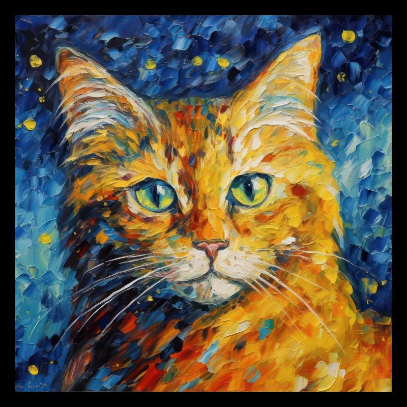 Chat, Motif De Chat, Van Gogh, Nuit Étoilée