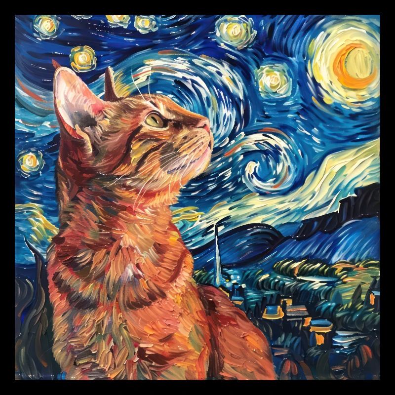 Chat, Motif De Chat, Van Gogh, Nuit Étoilée