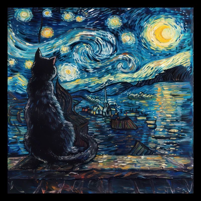 Chat, Motif De Chat, Van Gogh, Nuit Étoilée