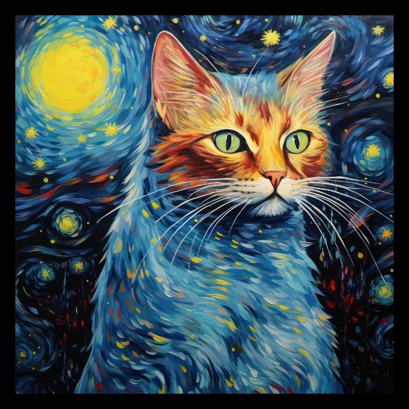 Chat, Motif De Chat, Van Gogh, Nuit Étoilée