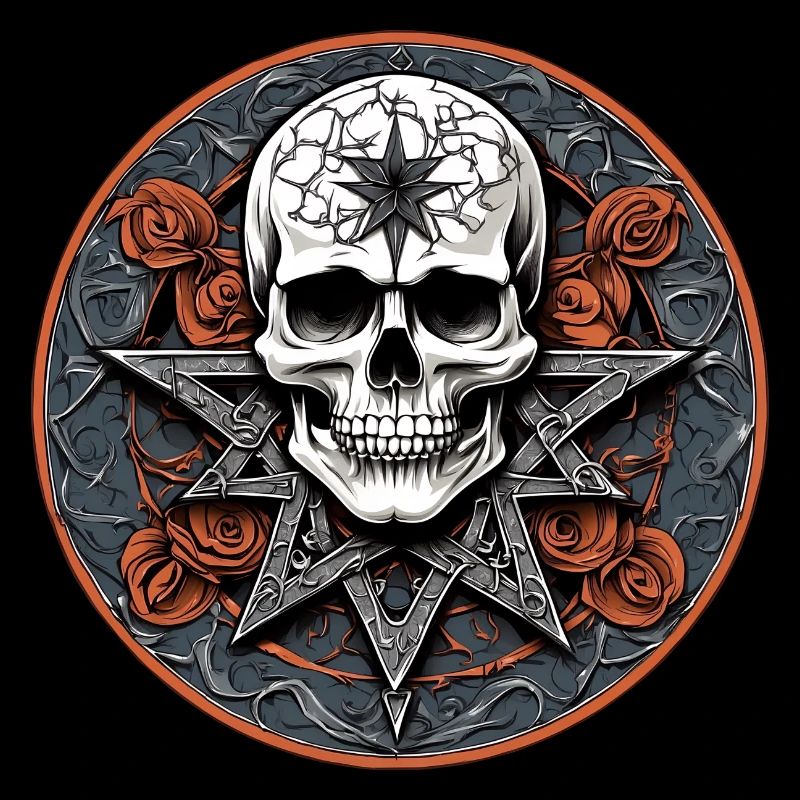 Decorated skull and pentagram in gothic style