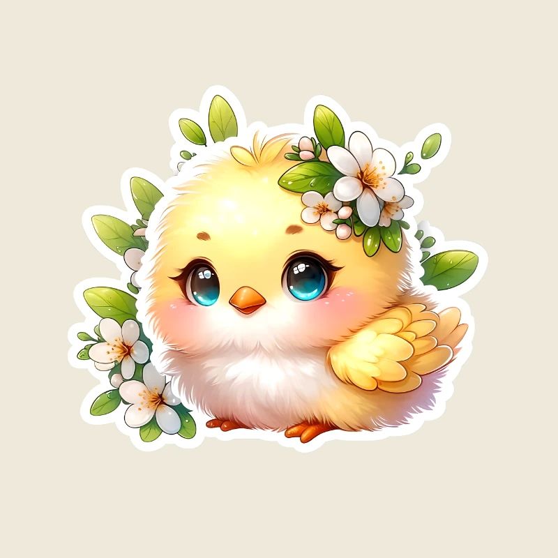 Poussin de Pâques doux avec des fleurs de printemps