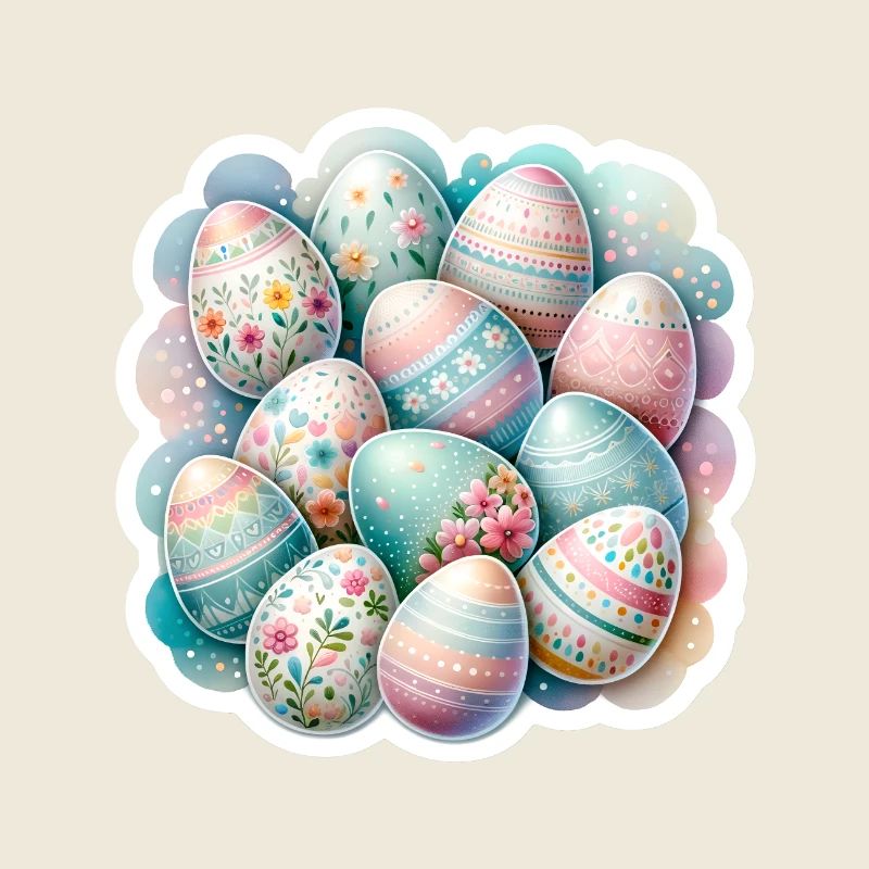 A Set of Cute Watercolored Easter Eggs