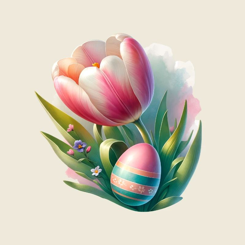 Spring Colorful Tulip With Easter Egg