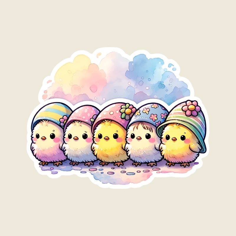 Cute Group of Chicks With Easter Egg