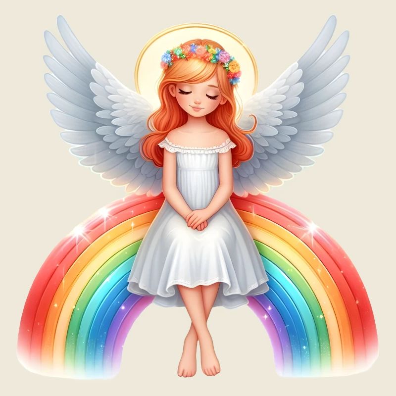Engel sitzt auf Regenbogen