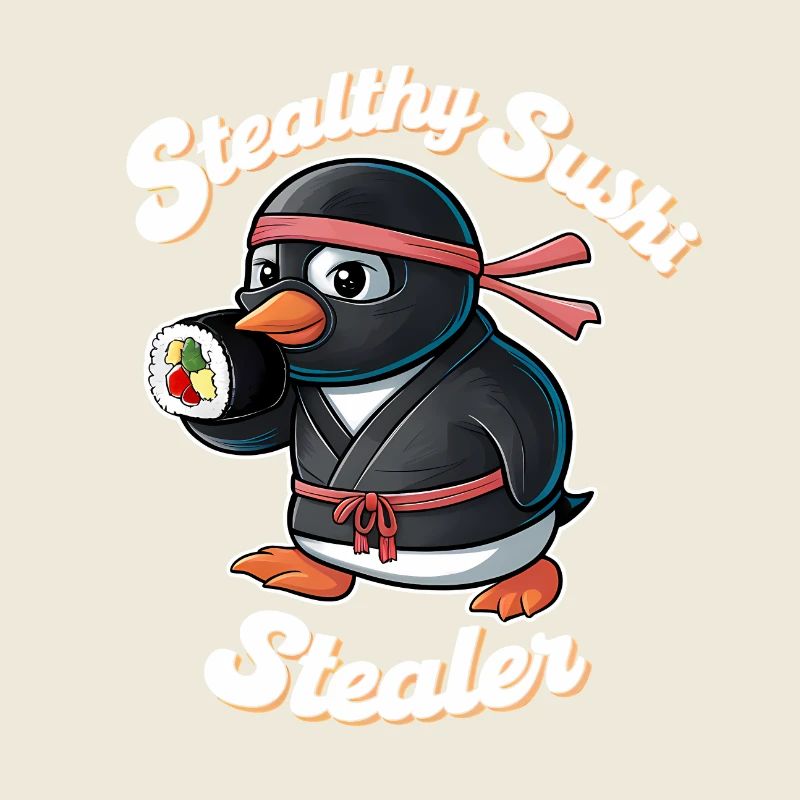 Ninja Penguin Stealing Sushi