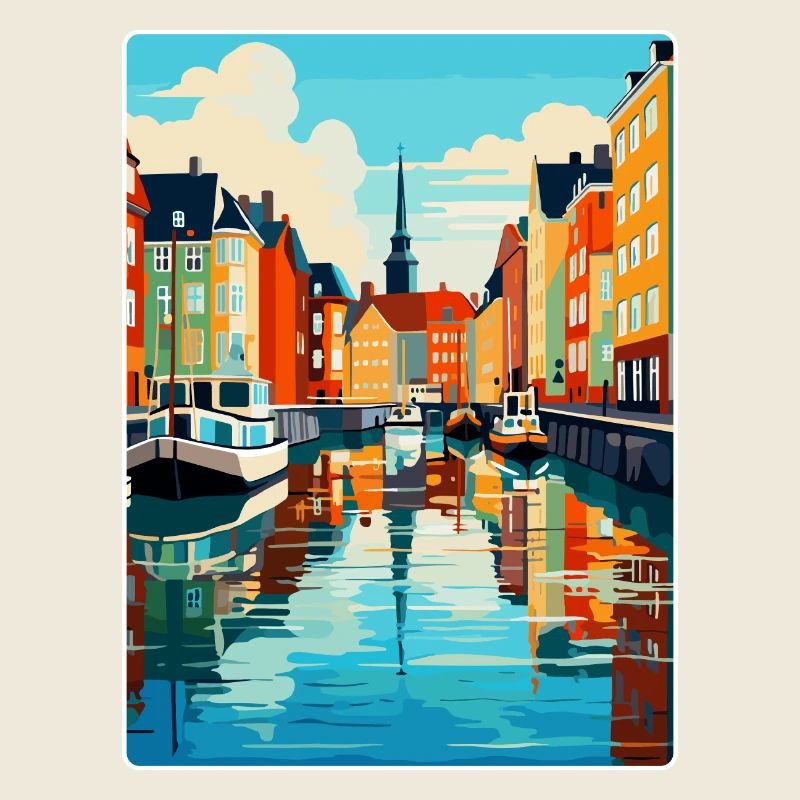 Copenhague, Danemark, Affiche de voyage vintage souvenir
