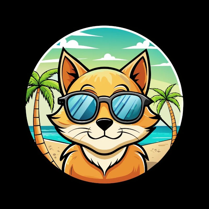 Donskoy Cat Breed Cartoon Sunglasses Beach
