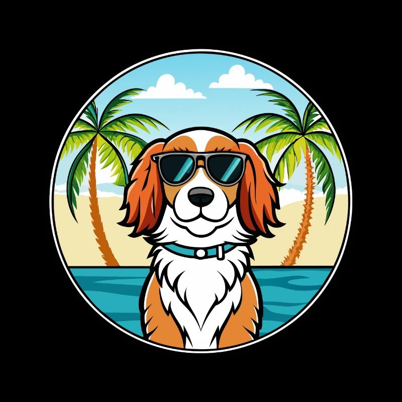 Welsh Springer Spaniel Chien Race Cartoon Beach
