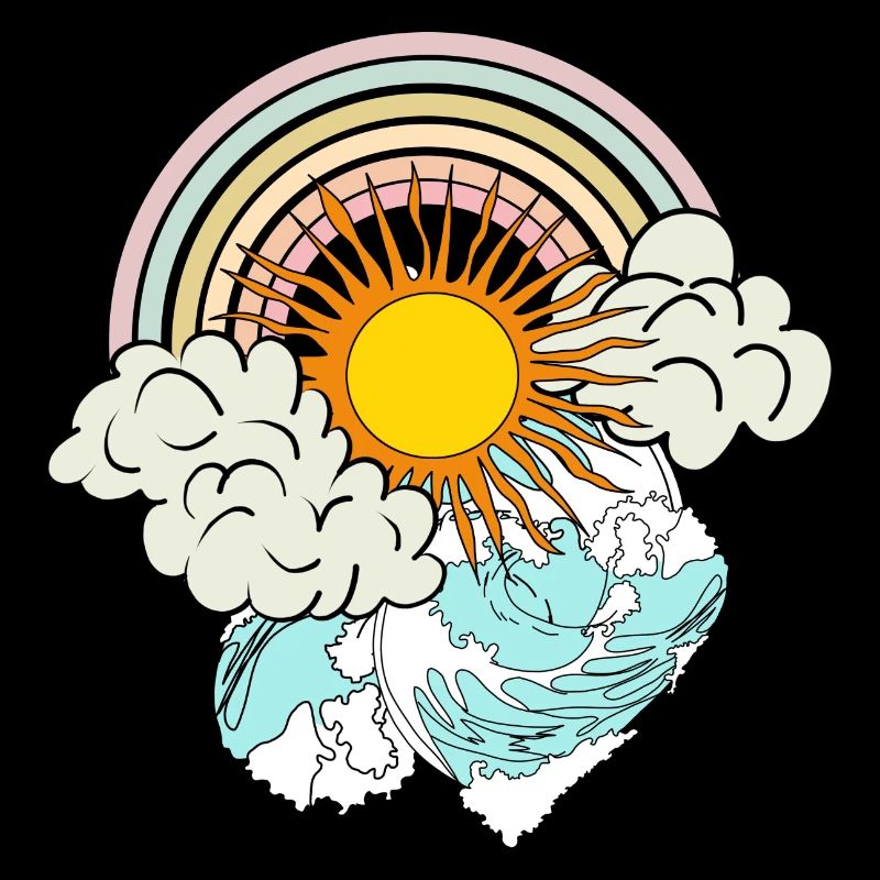 rainbow sun clouds sea