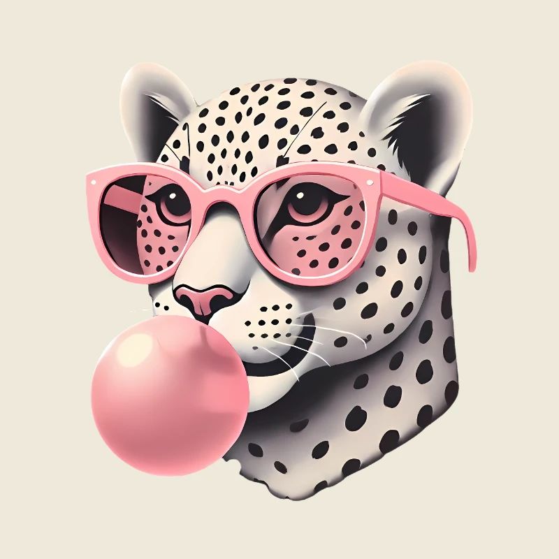 Leopard mit rosa Brille Bubblegum