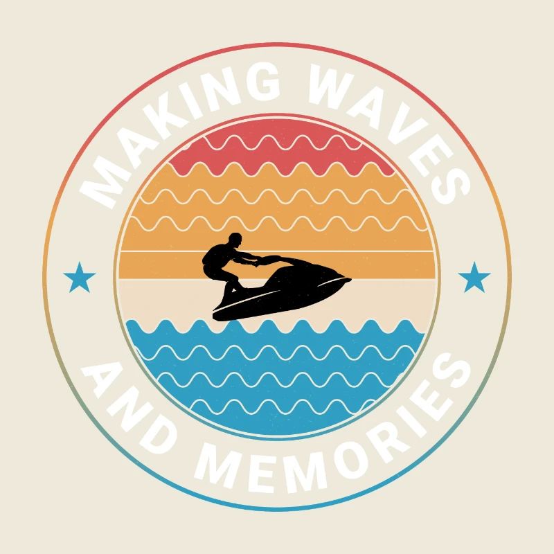 Retro Jet Skiing Adventure Ocean Waves Sunset