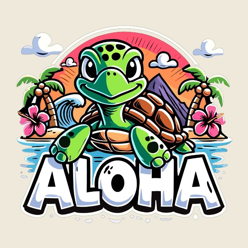 Aloha Turtle Hawaii Hibiscus Palm Trees Gift
