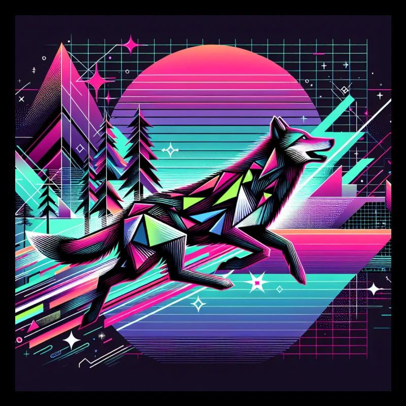 Neon wolf in the retro universe