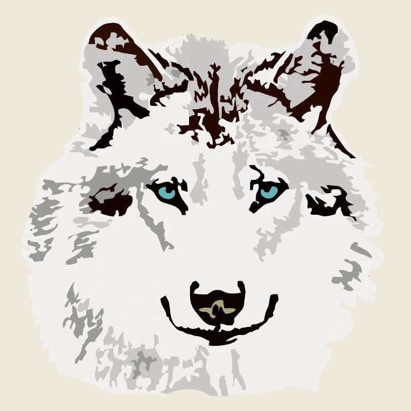 Weisser Wolf blaue Augen