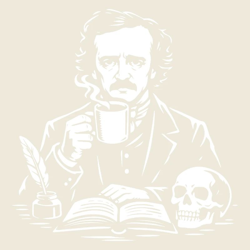 Edgar Allan Poe Coffee Study with Skull