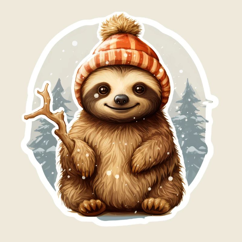 funny sloth in snowfall