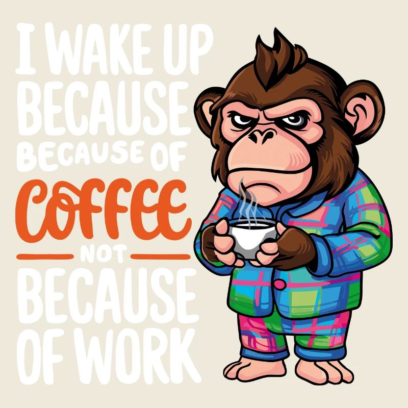 Morgenkaffee Morgenmuffel Schimpanse mit Kaffee