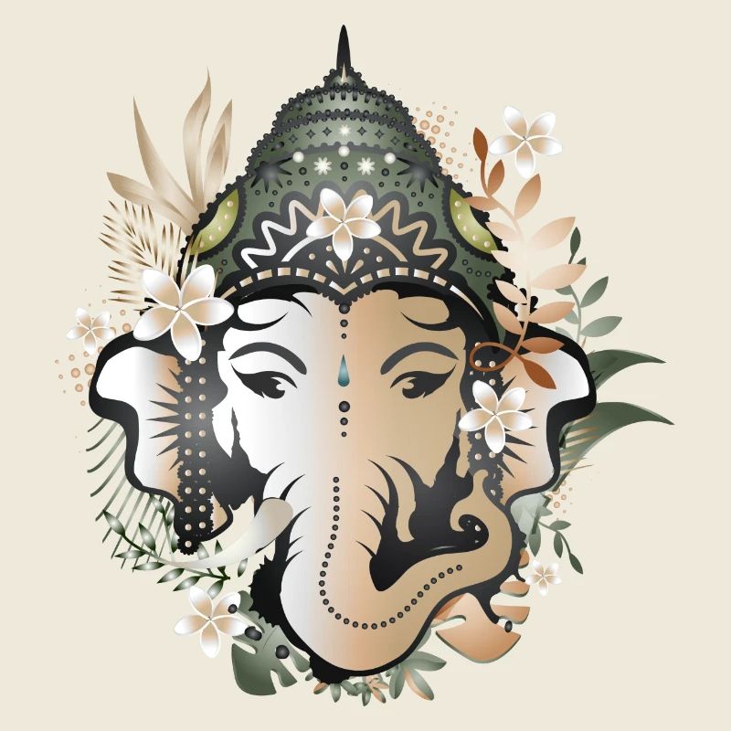 Elefanten Gott Ganesha geschmückt mit Blüten