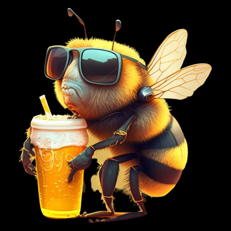 Cool bee with beer and sunglasses